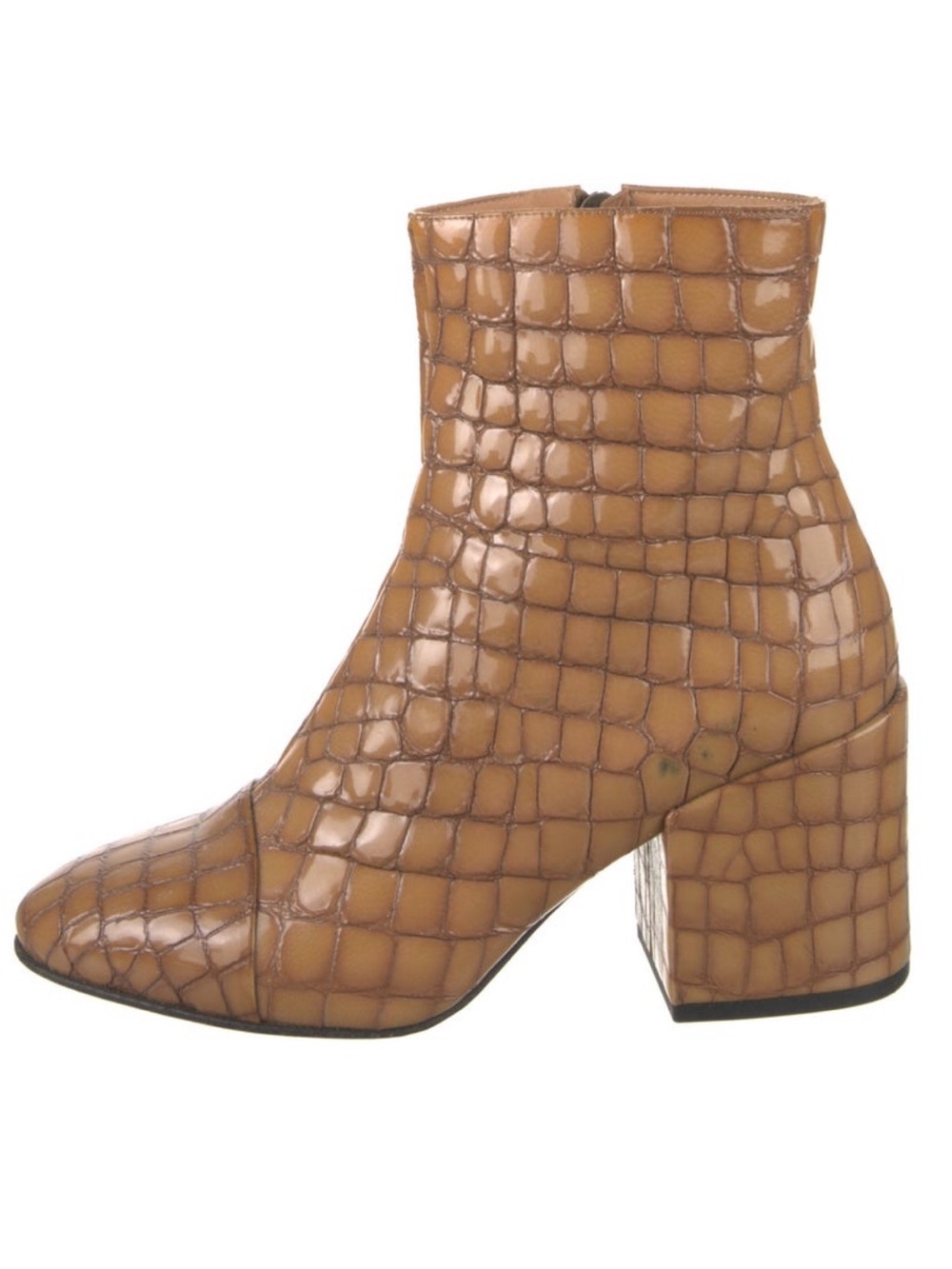 Dries Van Noten Croc-Embossed Tan Leather Ankle Boots